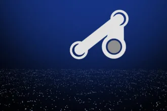 Logo do Steam em um desktop Linux com o cliente Steam aberto, representando a correção na atualização Steam Linux