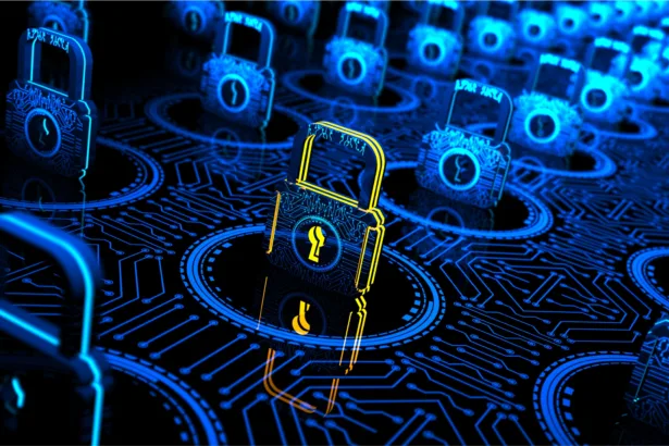 Ilustração conceitual de criptografia de disco Linux usando LUKS em ambiente digital