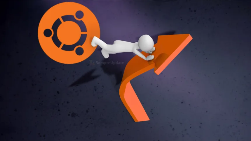 Personagem impulsionado pelo logo do Ubuntu em direção ao futuro com Wayland no Ubuntu 25.10.
