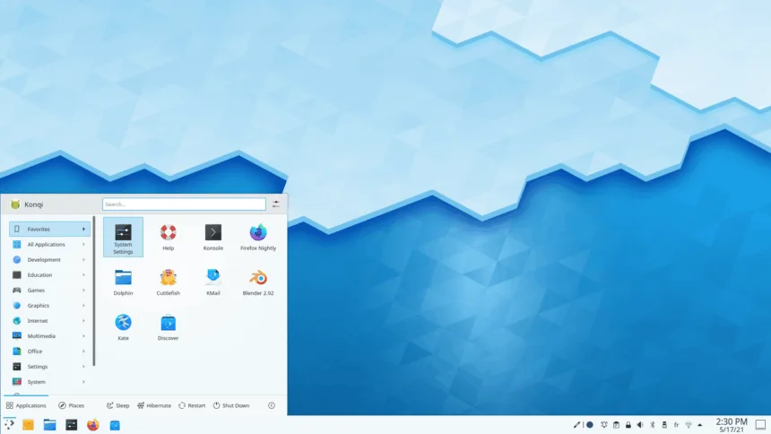 Interface do KDE Plasma com suporte ao X11 em exibição
