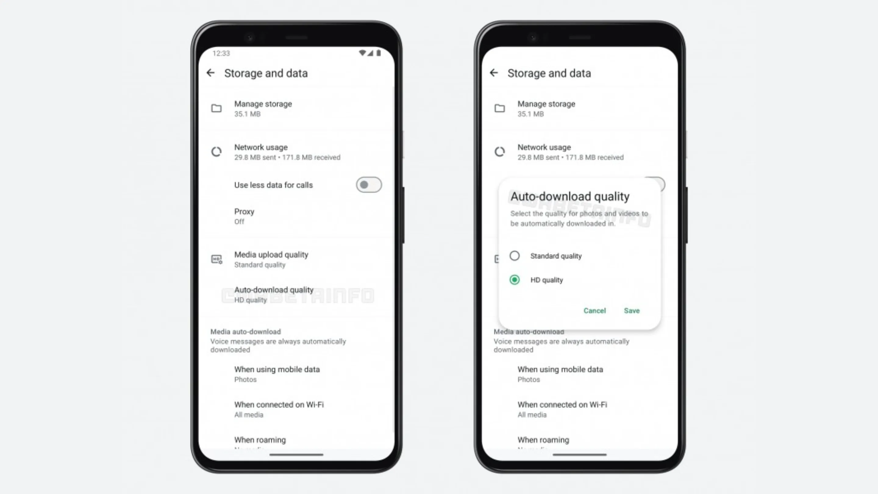 Interface do WhatsApp no Android mostrando o novo recurso de qualidade de download automático