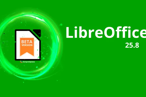 LibreOffice 25.8 Beta1 com destaque visual em verde e selo de versão beta.