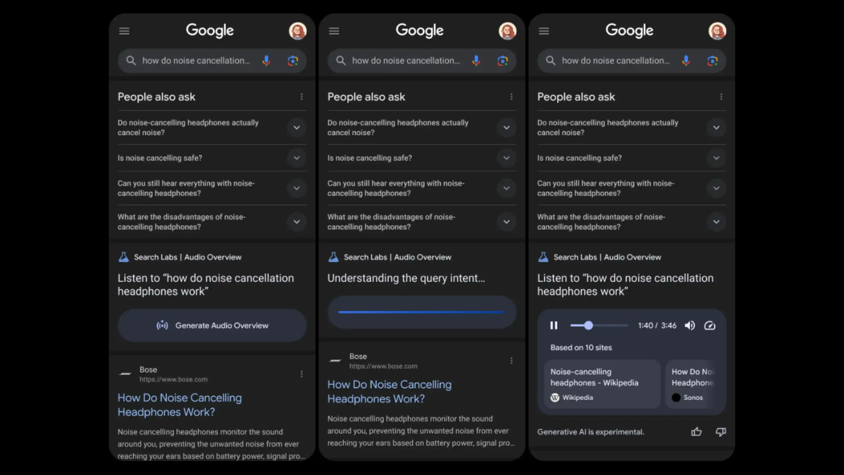 áudio Google