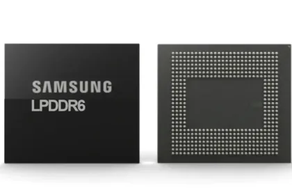 Chip de memória LPDDR6 da Samsung com arquitetura DRAM 1c em destaque técnico