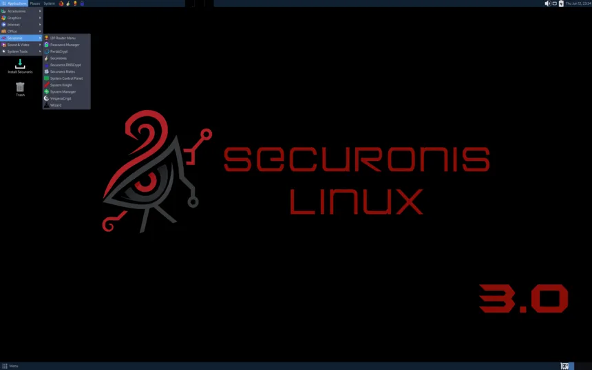 Interface do desktop da distribuição Securonis Linux 3.0 com foco em segurança