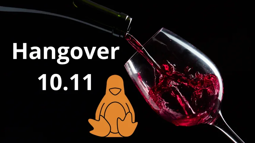 Hangover 10.11 em destaque com ícone do Linux e vinho, simbolizando compatibilidade Windows no Linux ARM