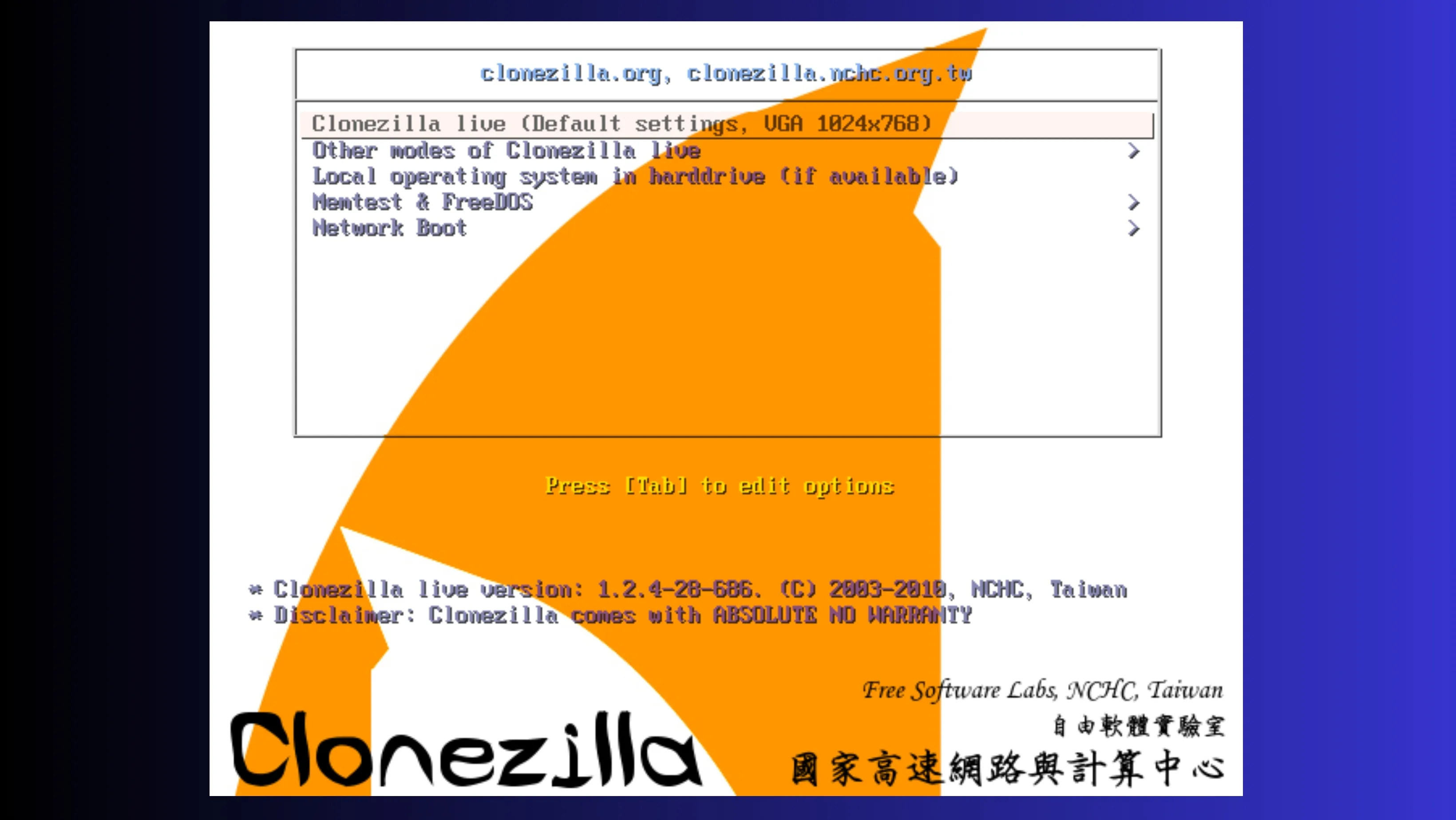 Interface do Clonezilla live 3.2.2-15 exibindo opções de clonagem de disco
