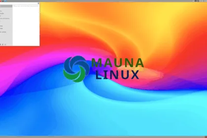 Captura de tela do desktop do Mauna Linux 24.7 com menu aberto no ambiente Xfce