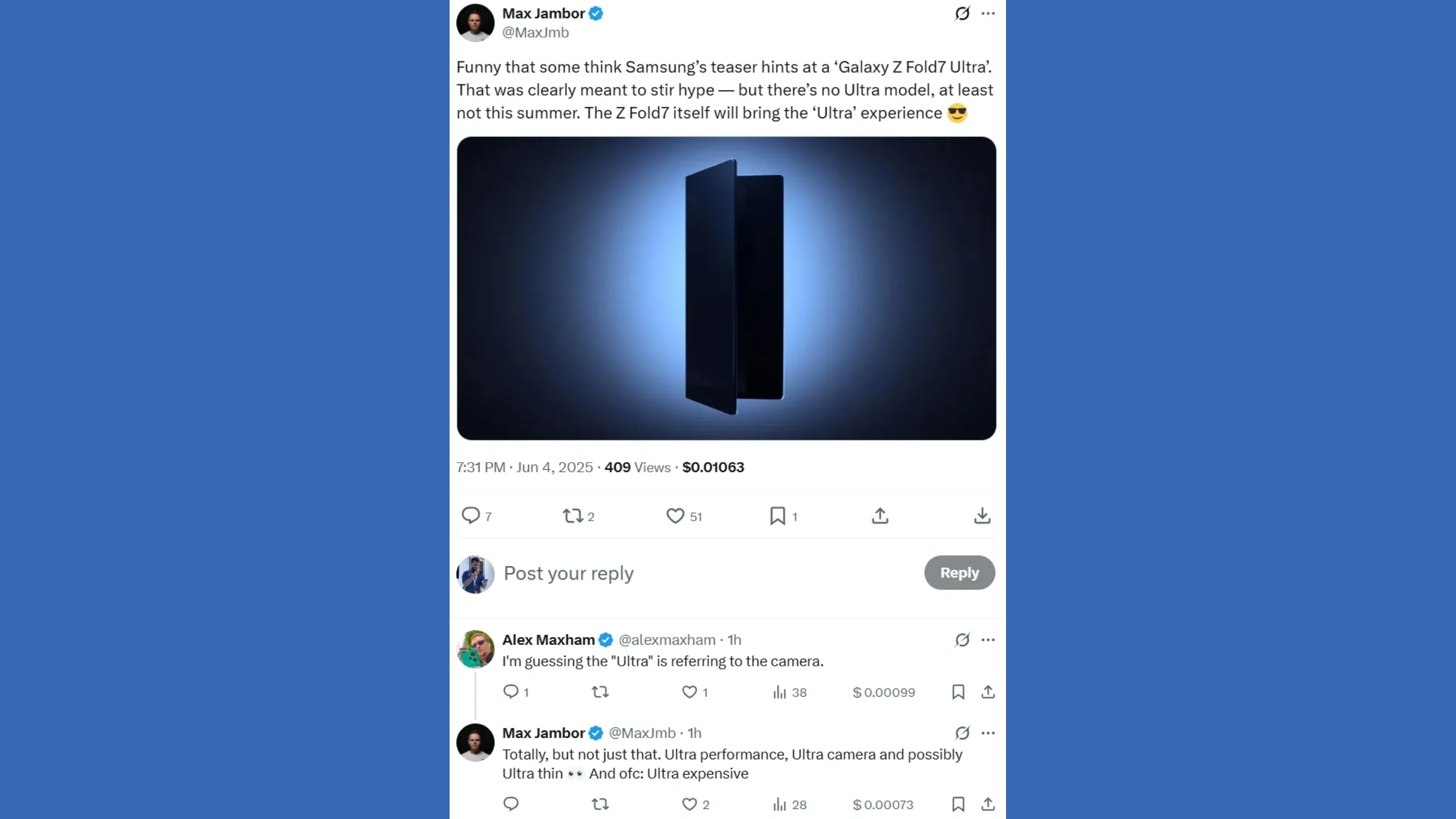 Galaxy Z Fold 7 é o Ultra dobrável da Samsung — mas sem versão "Ultra" 2 Imagem do Galaxy Z Fold 7 aberto e fechado destacando o design mais fino do novo dobrável da Samsung
