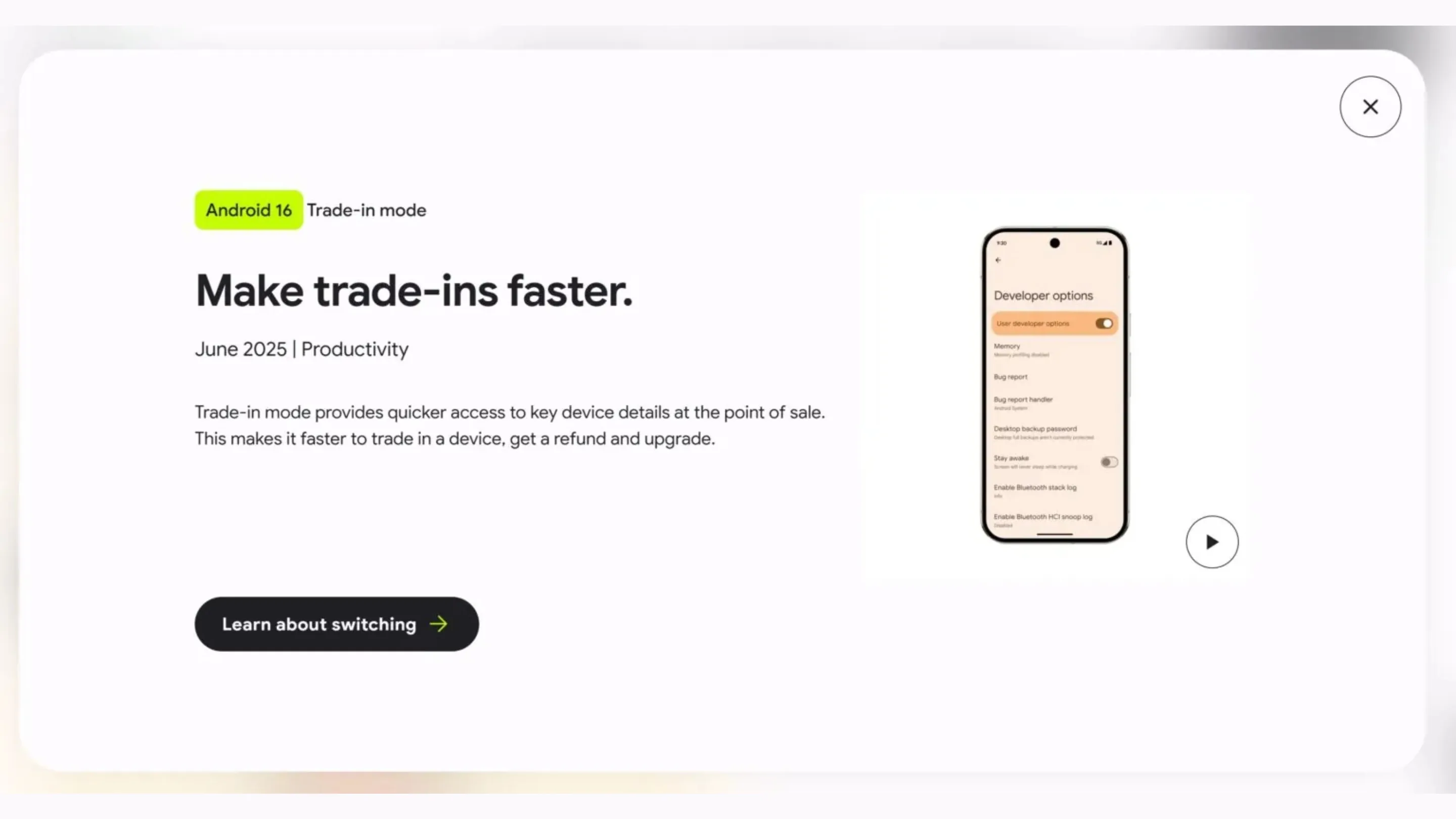 Modo de Troca no Android 16 para diagnosticar um smartphone