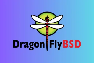 Logo do DragonFlyBSD sobre fundo colorido, representando o projeto e seus drivers gráficos atualizados.