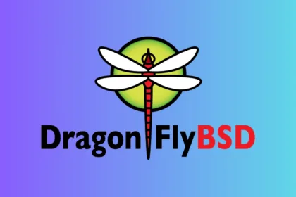 Logo do DragonFlyBSD sobre fundo colorido, representando o projeto e seus drivers gráficos atualizados.