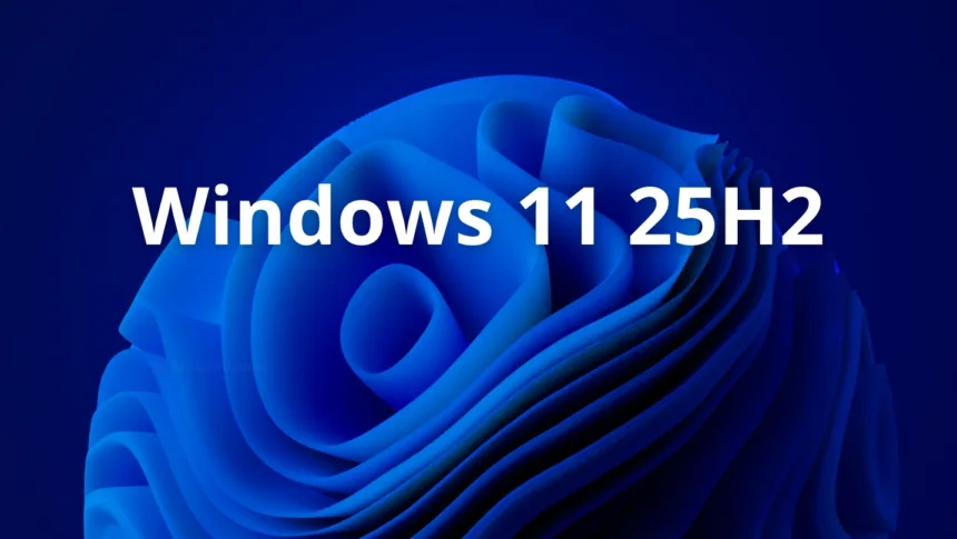 Atualização Windows 11 KB5060829 com destaque para a versão 25H2 em fundo azul