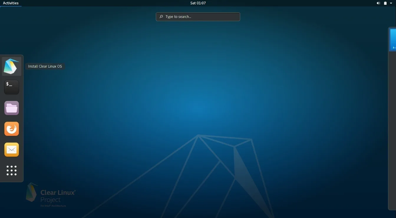 Tela inicial do Clear Linux mostrando sua interface otimizada