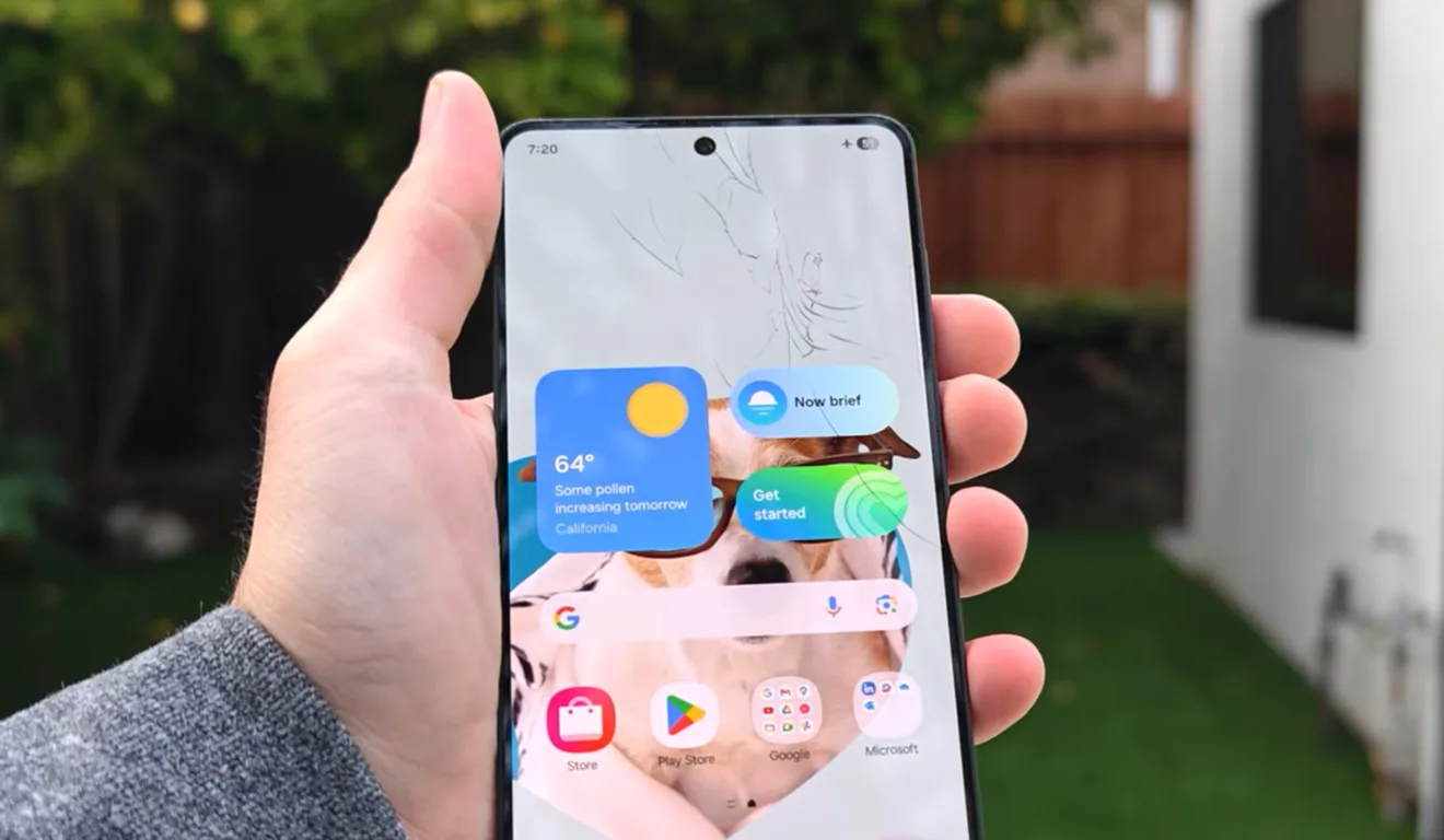 Galaxy S25 Edge em teste de queda mostrando rachaduras no vidro Gorilla Glass Ceramic 2