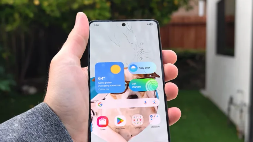 Galaxy S25 Edge em teste de queda mostrando rachaduras no vidro Gorilla Glass Ceramic 2