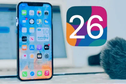 iOS 26 da Apple em um iPhone com design atualizado e apps renovados