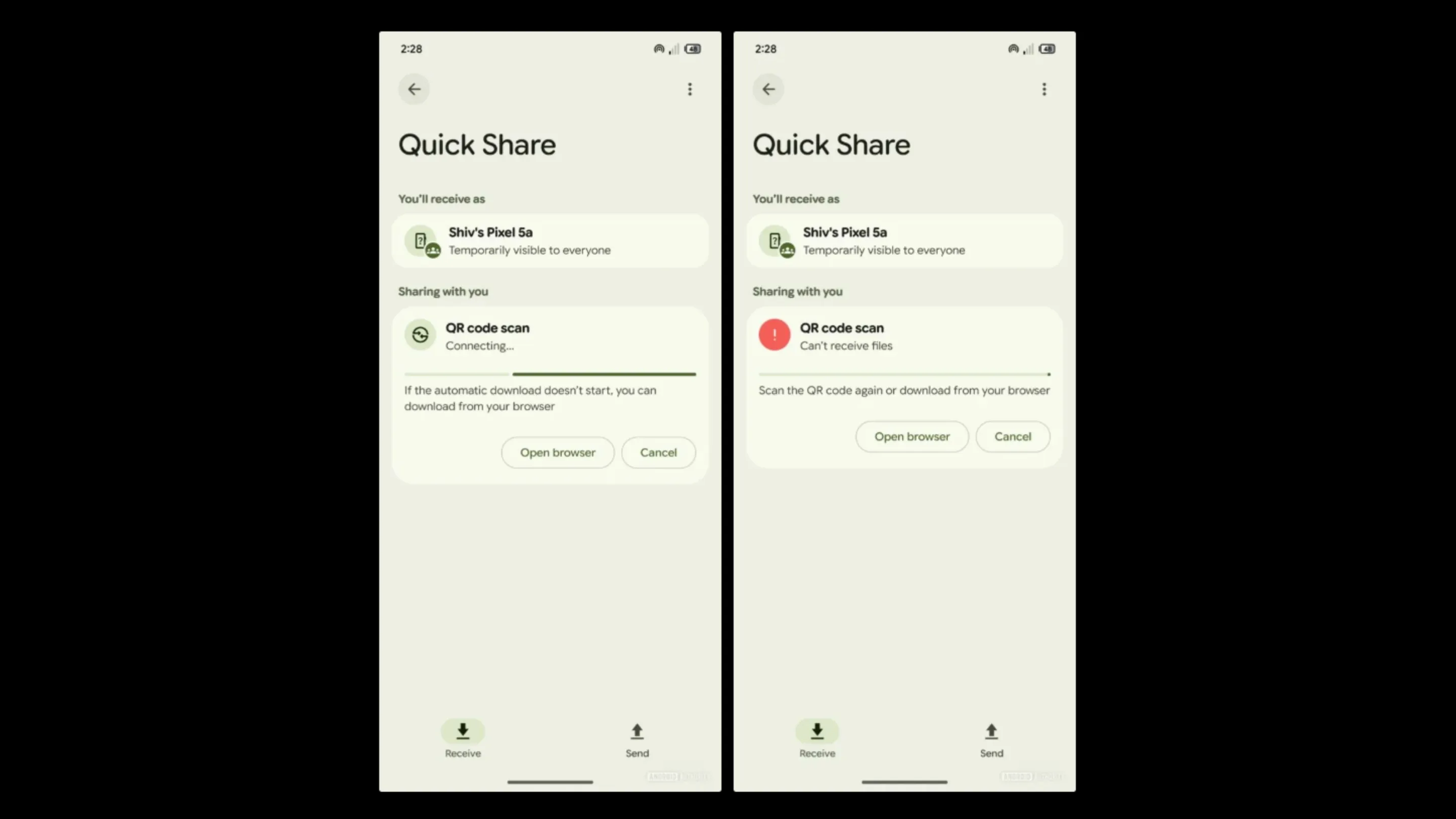 Quick Share do Google intercepta links da Samsung Cloud 2 Interface do Quick Share do Google interceptando link da Samsung Cloud no Android