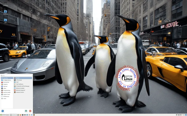 Interface do EXTON OpSuS Tumbleweed LXQt rodando no modo Live com desktop LXQt leve e visual moderno.