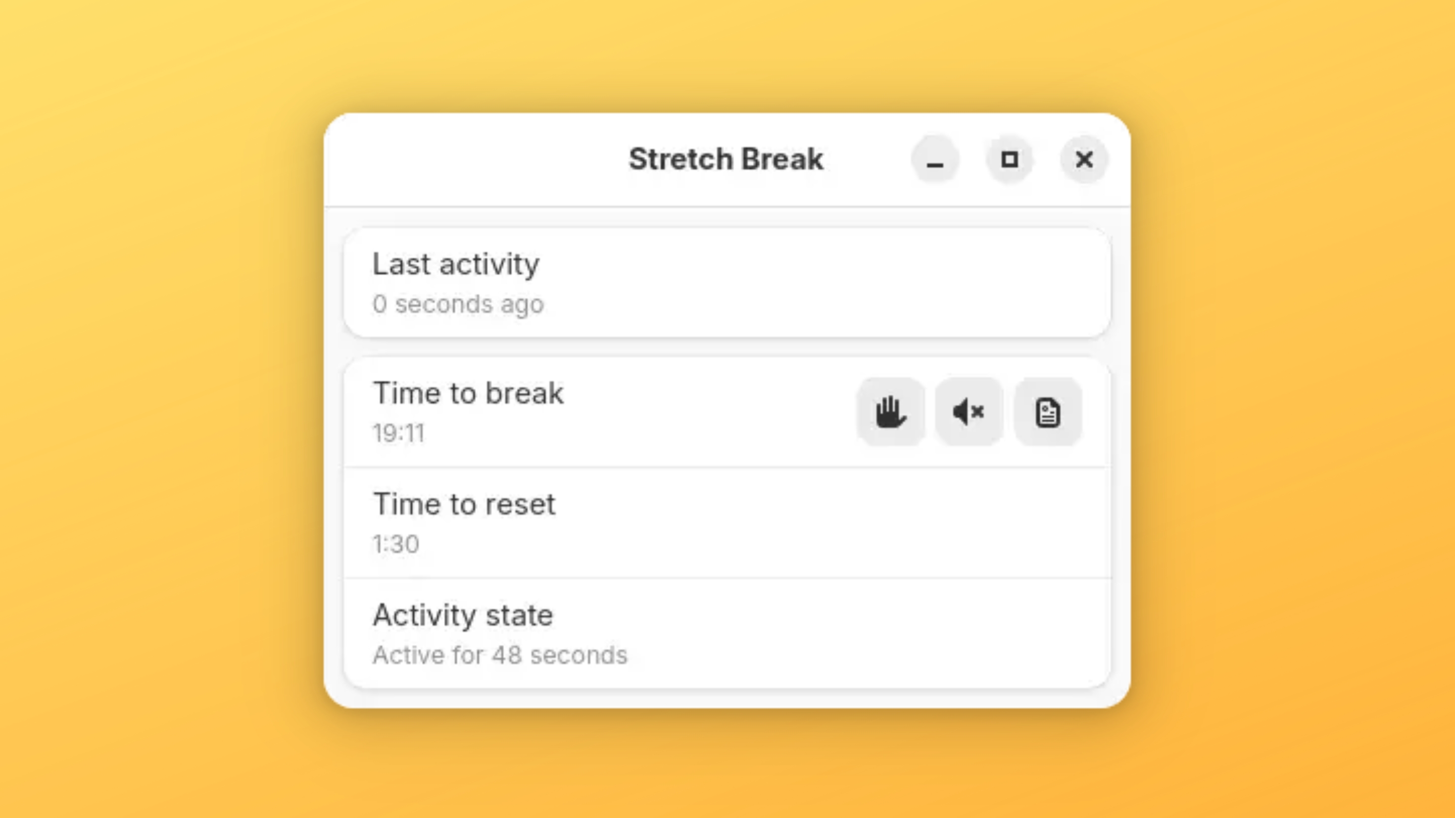 Instale o Stretch Break, um alarme de pausas, no Ubuntu, Fedora, Debian e outras distribuições Linux com Flatpak 2 Imagem com a interface do Stretch Break