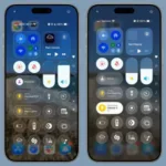 Centro de controle do iOS 26 (‌iOS 26‌ beta 1 à esquerda, ‌ beta 2 à direita)