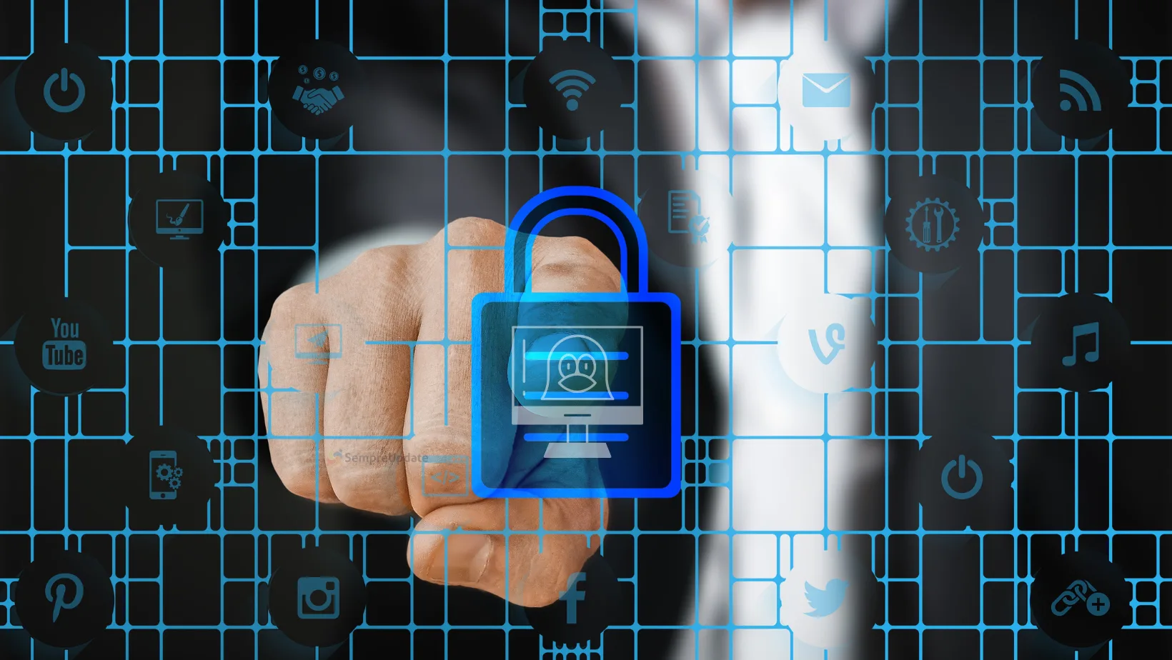 Ilustração de segurança digital com ícone de cadeado e logotipo do Linux, representando controle de símbolos no Kernel Linux 6.16