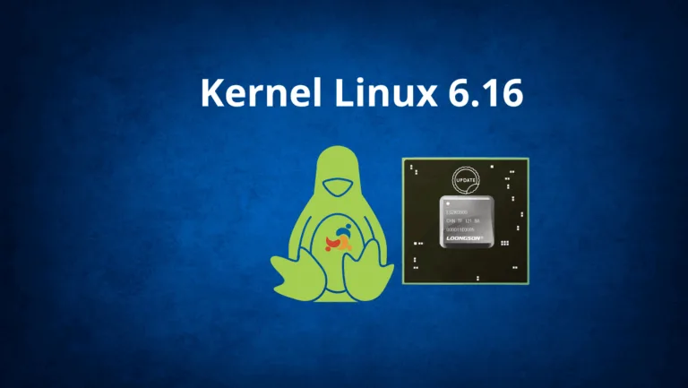 Logo do Linux e processador Loongson LS2K0500 representando as novidades do Kernel Linux 6.16 com suporte à arquitetura LoongArch