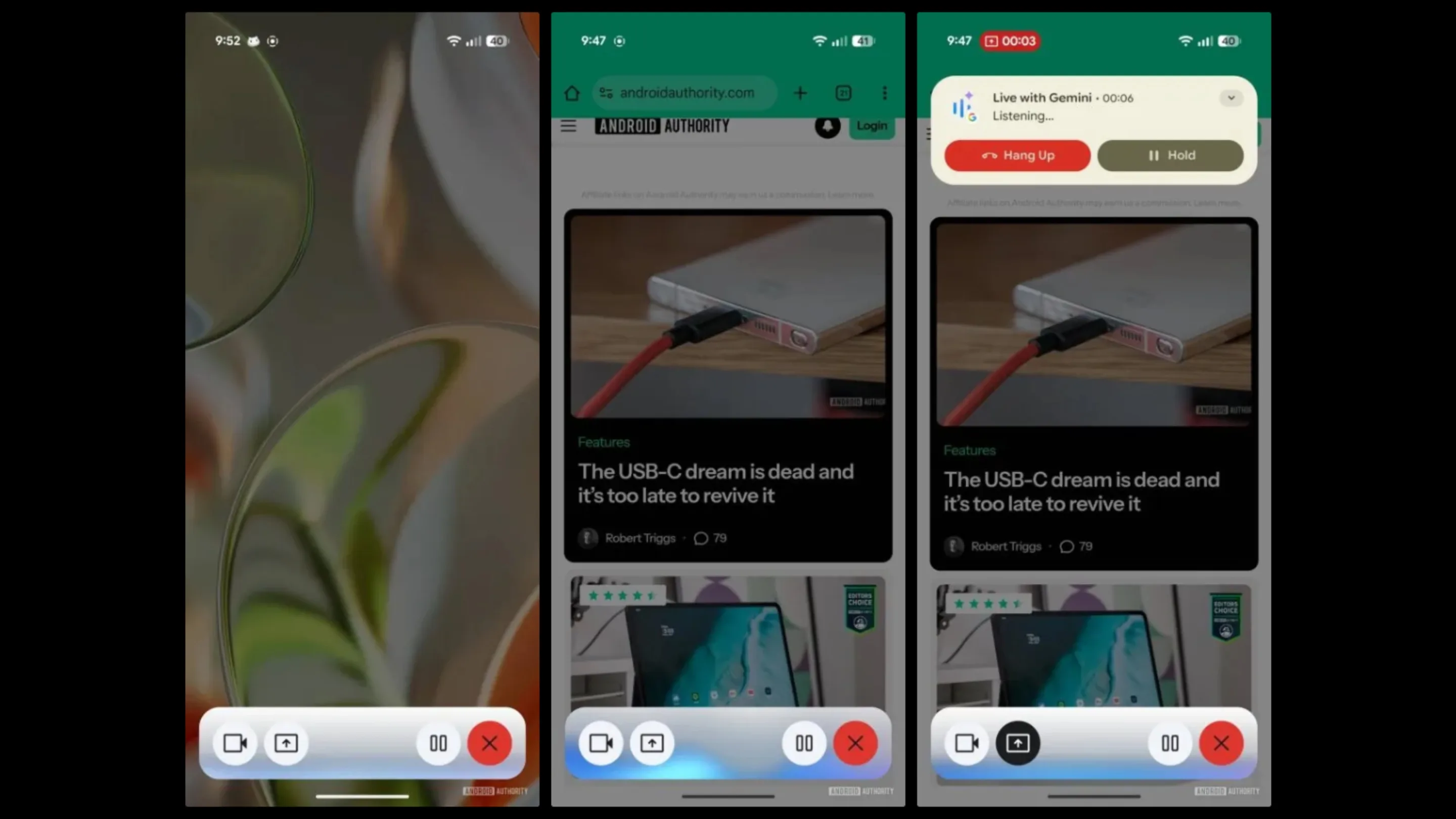 Sobreposição compacta do Gemini Live em funcionamento no app Google beta com interface flutuante.