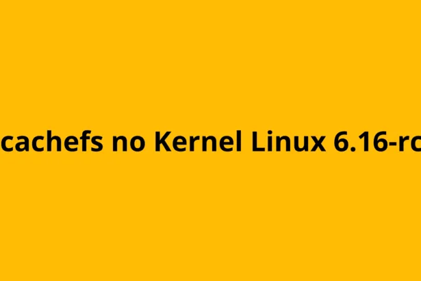 Bcachefs no Kernel Linux 6.16-rc2 com fundo amarelo e título em destaque