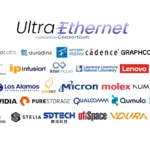 Logotipos das empresas membros do Ultra Ethernet Consortium que colaboraram na especificação UEC 1.0 para IA e HPC