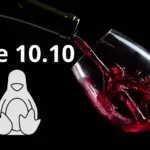 Wine 10.10 em destaque com taça de vinho e mascote do Linux sobre fundo escuro