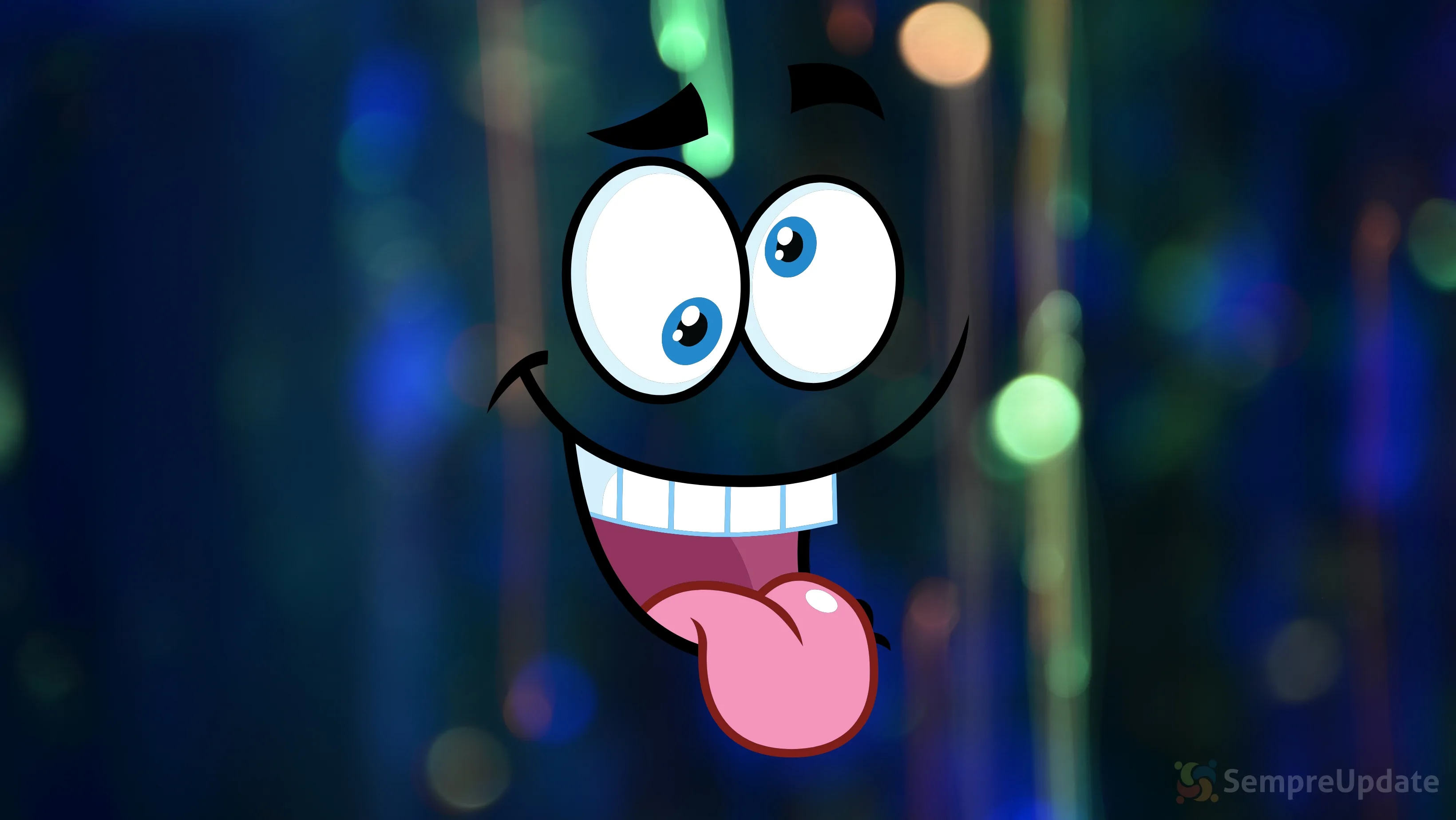 Ilustração humorística de erro divertido Linux com rosto enlouquecido representando bug impressora Linux que gera imagens bizarras