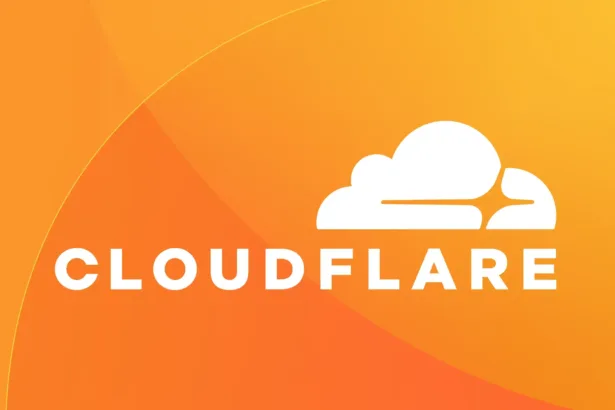 Logotipo da Cloudflare sobre fundo laranja simbolizando o bloqueio de crawlers de IA