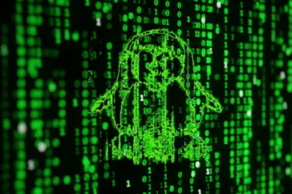 terminal Linux com efeito Matrix gerado pelo cmatrix