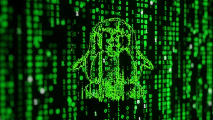 terminal Linux com efeito Matrix gerado pelo cmatrix