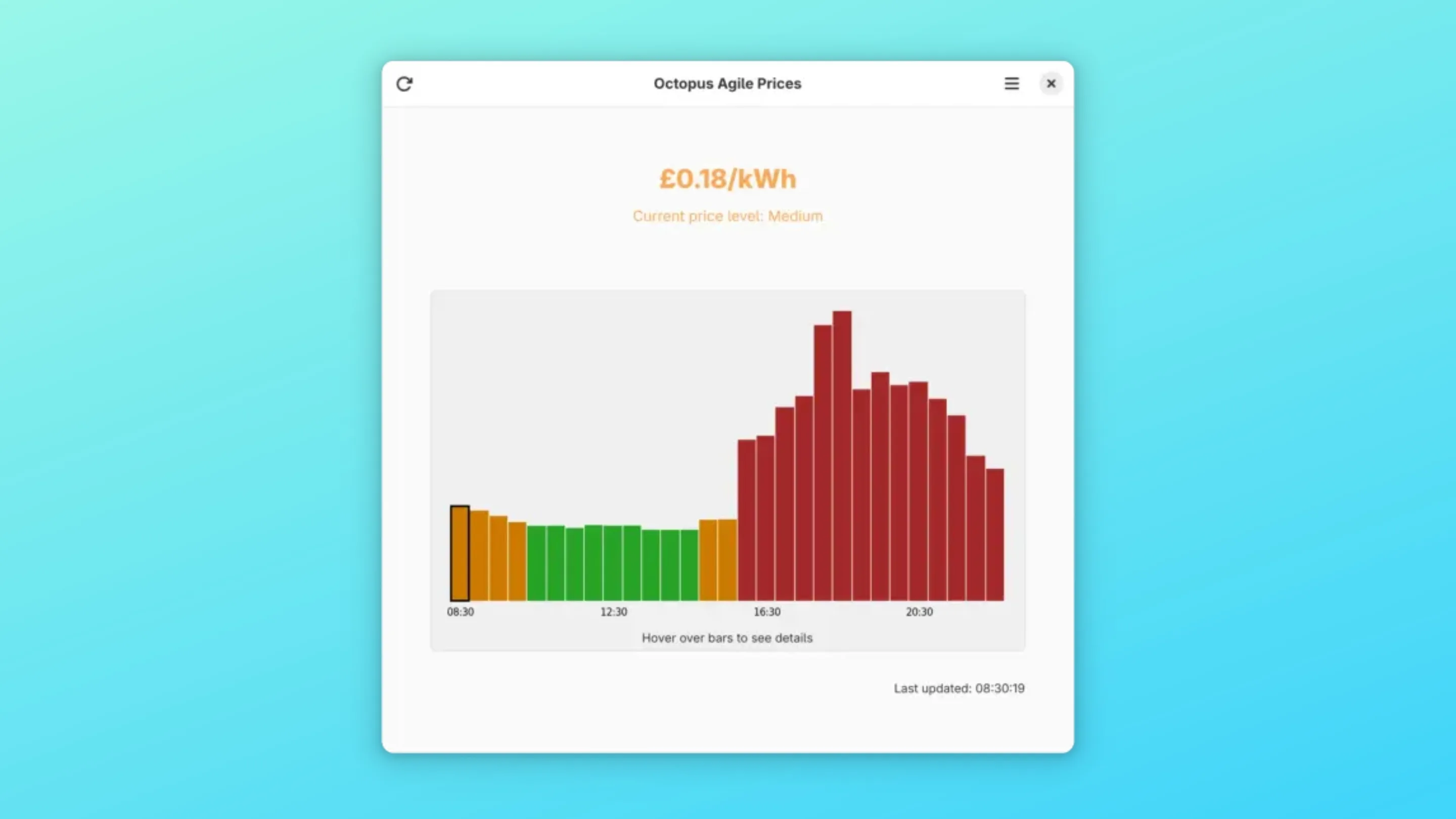Imagem com a interface do Octopus Agile Prices