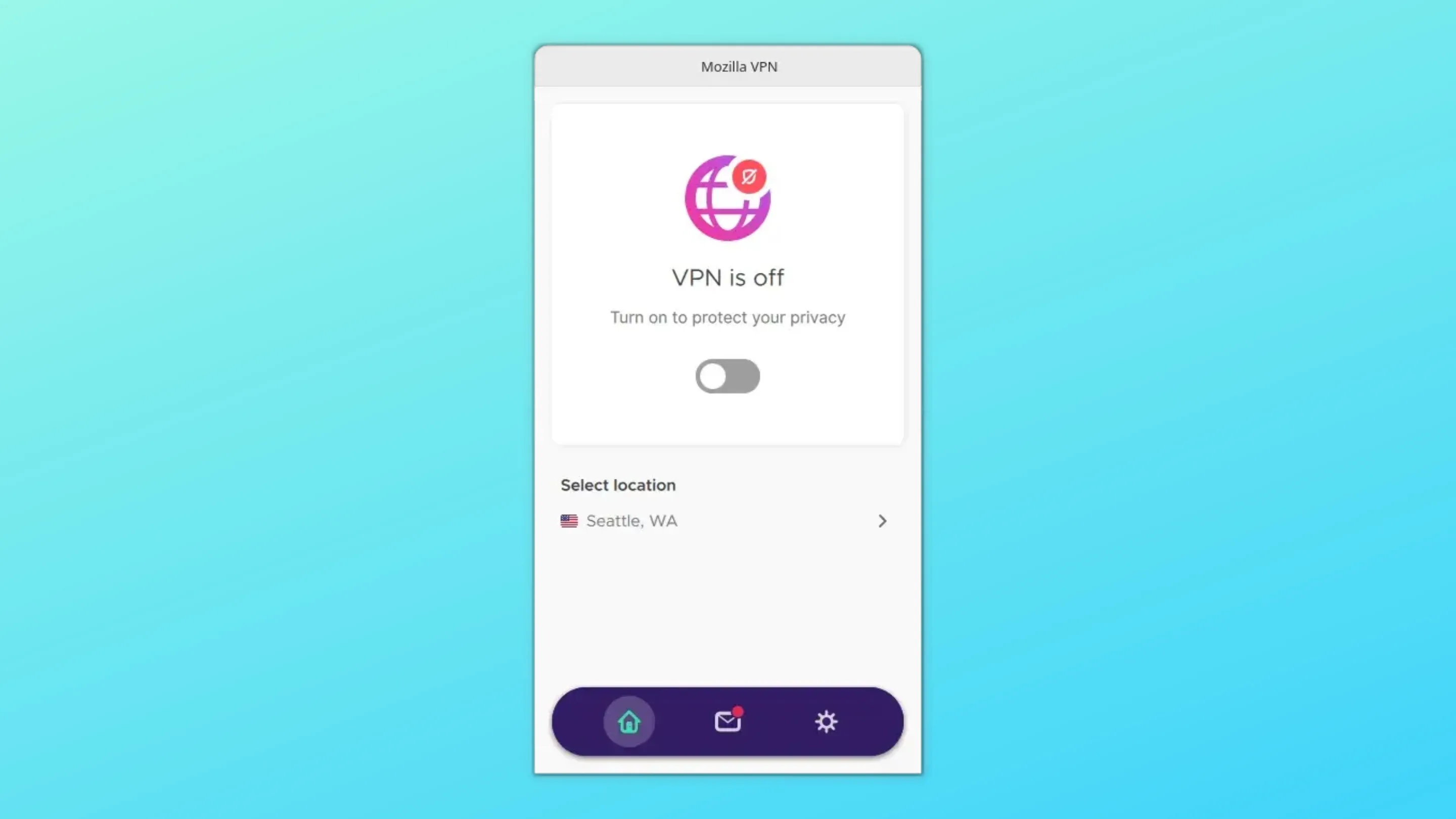 Imagem com a interface do Mozilla VPN