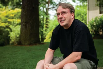 História visual da transformação do nome Freax em Linux no projeto de Linus Torvalds