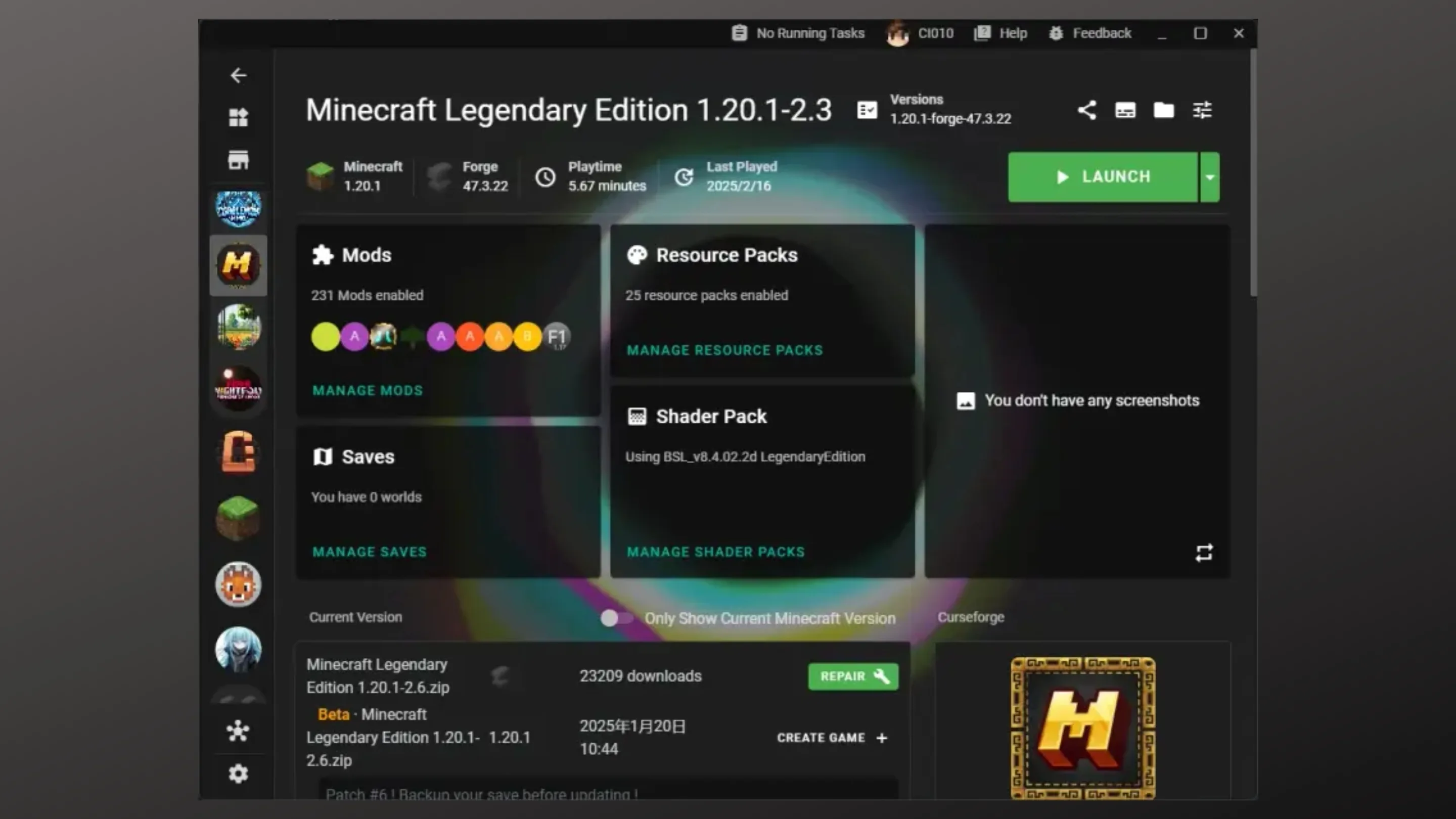 Imagem com a interface do X Minecraft Launcher