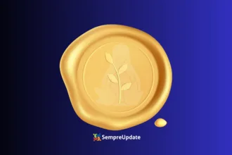 Selo dourado com a silhueta do Tux e um ramo, simbolizando a assinatura fantasma do Kernel Linux