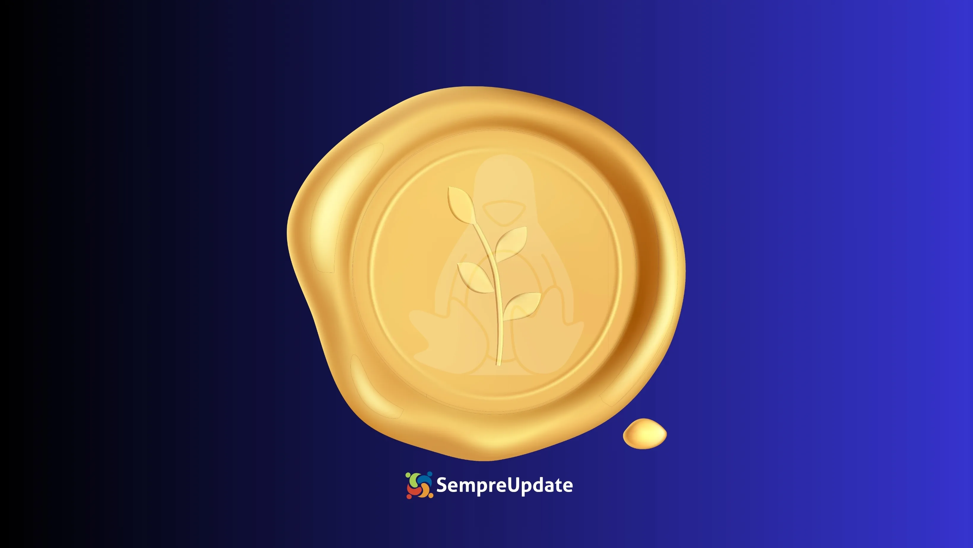 Selo dourado com a silhueta do Tux e um ramo, simbolizando a assinatura fantasma do Kernel Linux