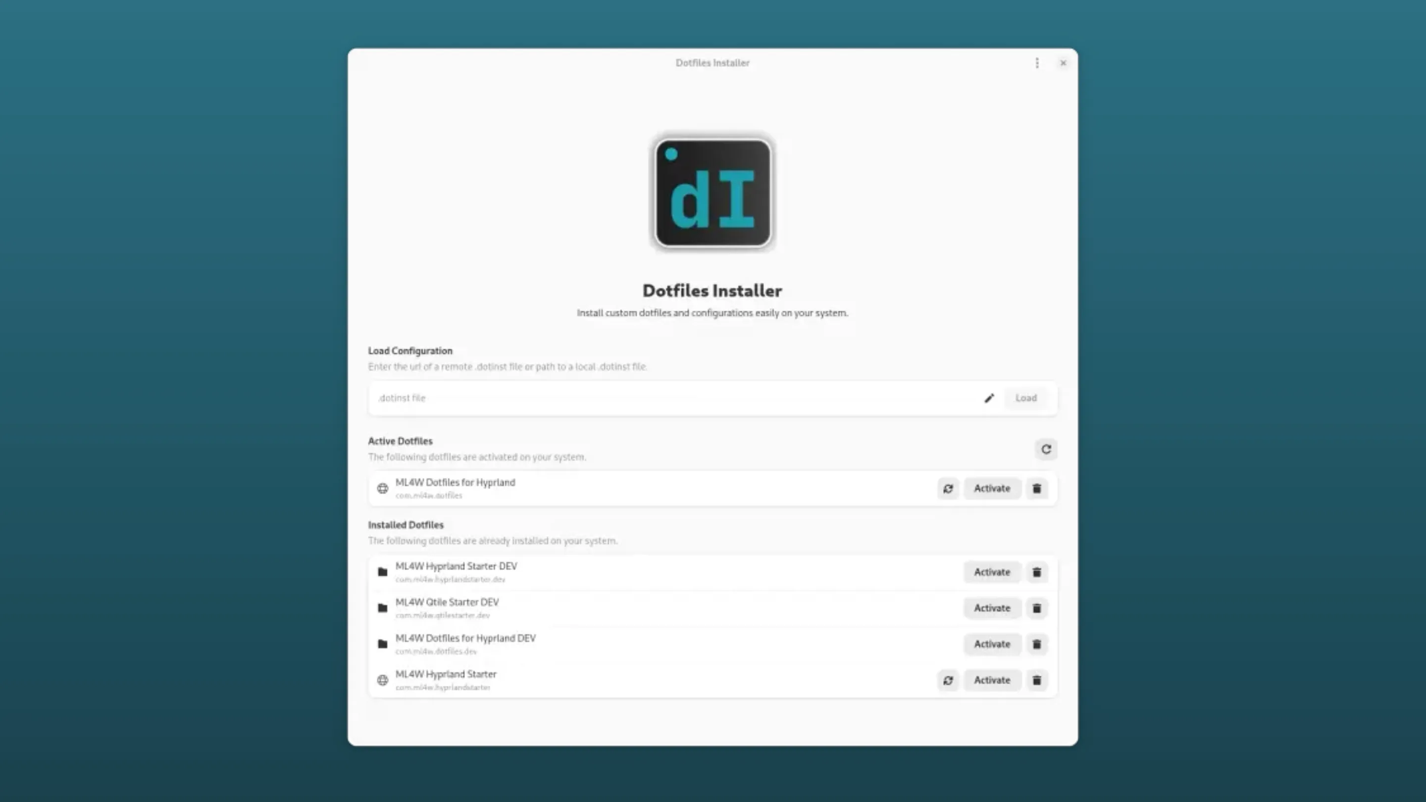 Imagem com a interface do Dotfiles