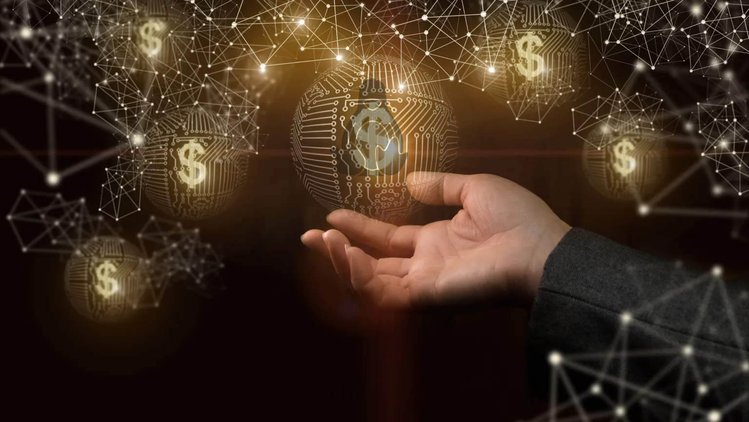 Representação visual do bug que dava dinheiro no Linux com símbolos digitais de moeda e rede de dados