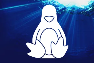 Logo do Linux submerso simbolizando o uso do Linux na deep web com foco em anonimato e privacidade