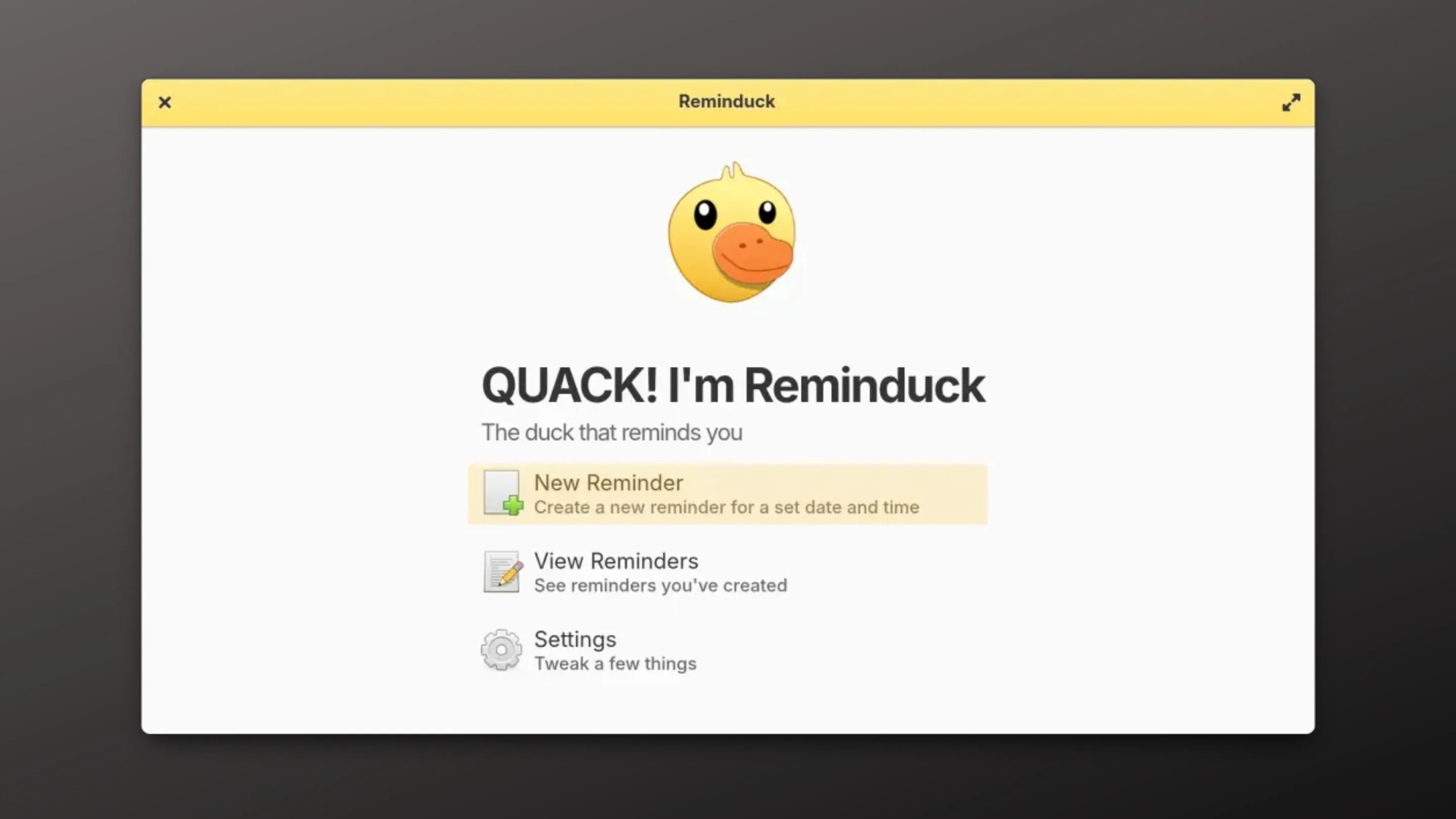 Imagem com a interface do Reminduck