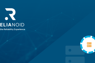 Banner do RELIANOID 7.7 com logotipo, slogan “The Site Reliability Experience” e ícone de servidores sobre fundo azul em rede.