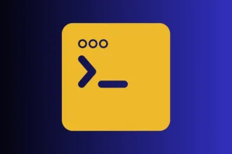 Ícone de terminal em destaque representando o Linux sem interface gráfica durante a era texto puro