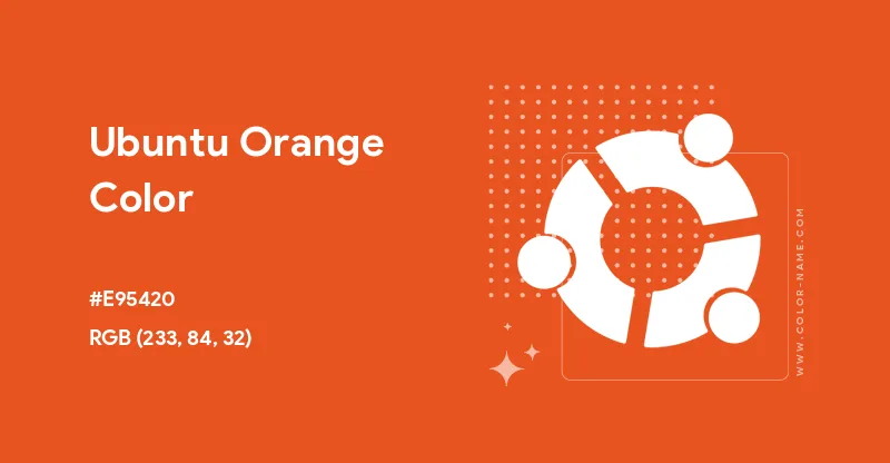 Infográfico destacando o laranja #E95420 da paleta de cores Ubuntu e seu logotipo