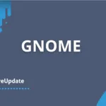 Banner em fundo azul-acinzentado com a palavra “GNOME” em letras brancas centralizadas; no canto inferior esquerdo aparece o logotipo colorido do SempreUpdate e, no canto inferior direito, o ícone de pegada do GNOME.