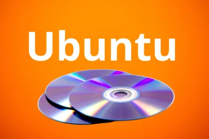 CDs reluzentes do Ubuntu sobre fundo laranja vibrante — referência ao bug do CD de graça Ubuntu